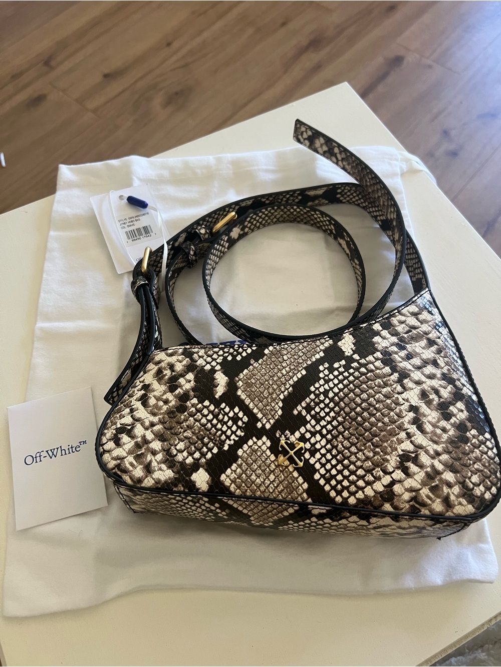 Off-White Jitney Snake-Print Asymmetrical Hobo Crossbody Bag
